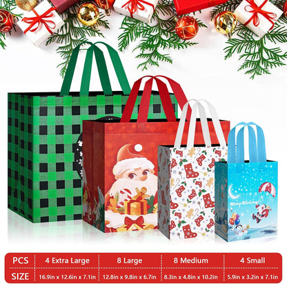 Heetobcos 12 Pack Christmas Gift Bags 13” Large Reusable Tote Bags