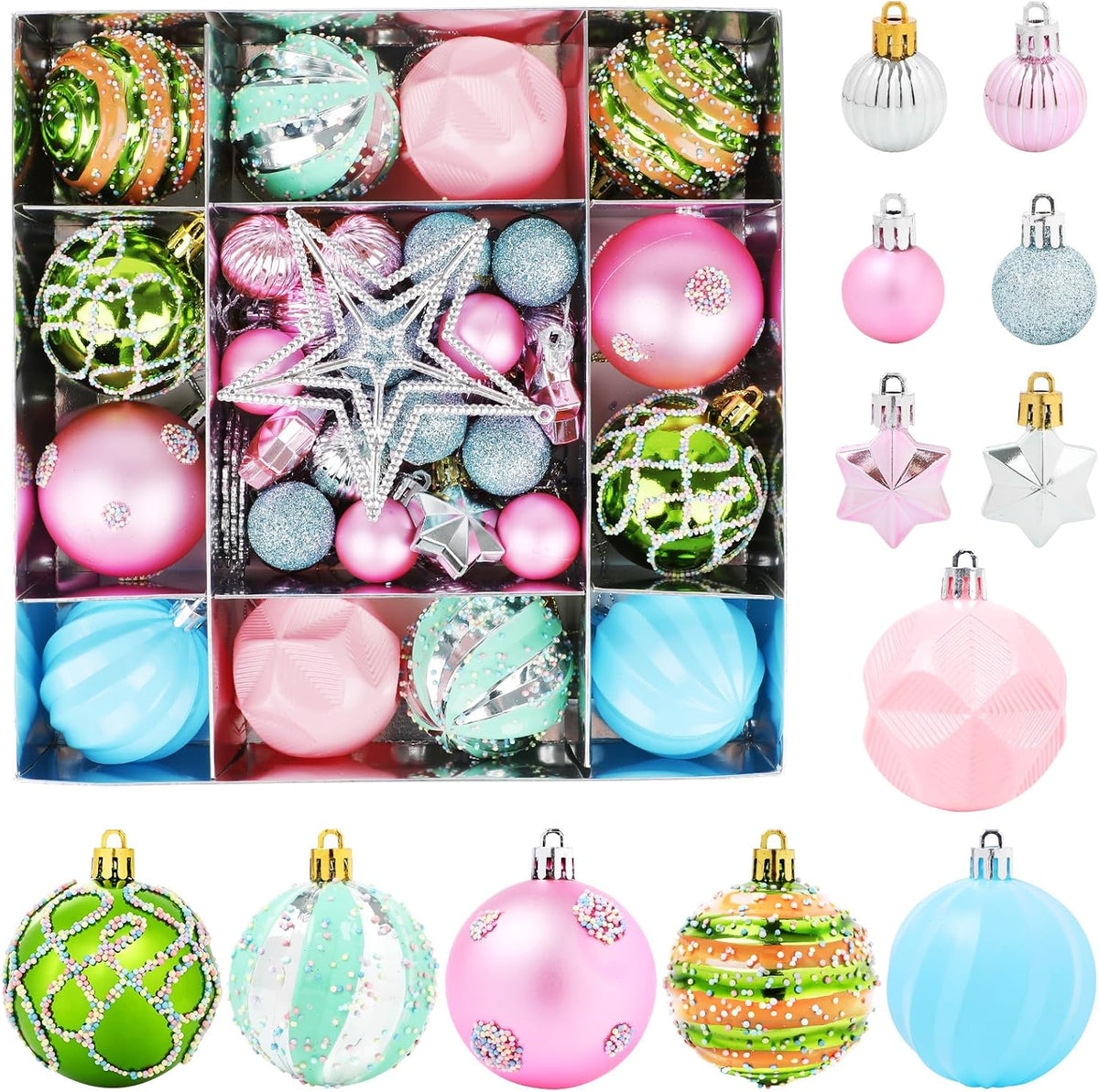 LOKIPA 44ct Christmas Ornaments, Shatterproof Red Green Gold Tree Balls Assorted Hanging Balls for Holidays Party Wedding Decoration (2.36Inch)