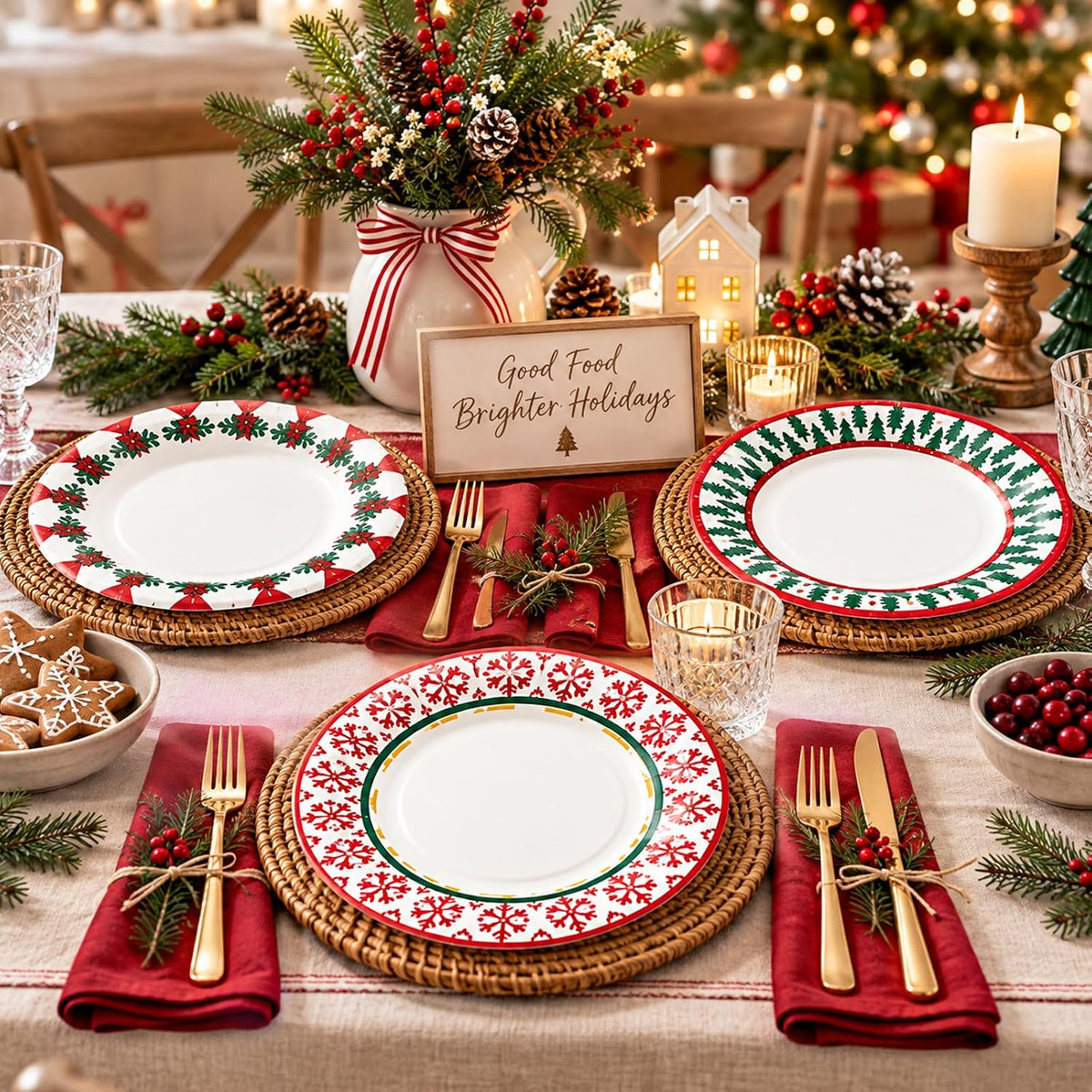 48pcs Christmas Paper Plates, 8.5 inch Xmas Party Plates Table Decorations