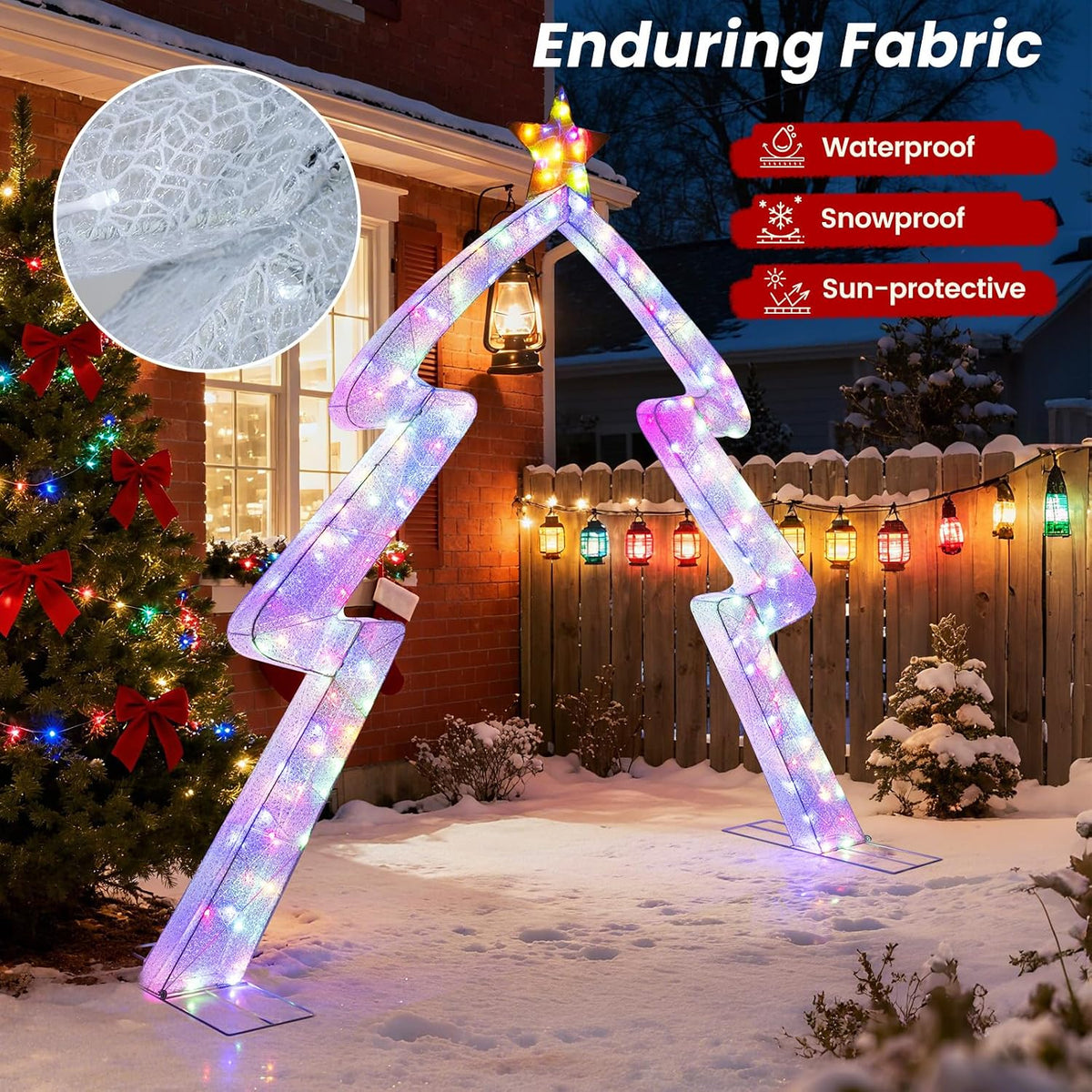 Tangkula 8.8 FT Outdoor Lighted Christmas Tree-Shaped Archway with Top Star