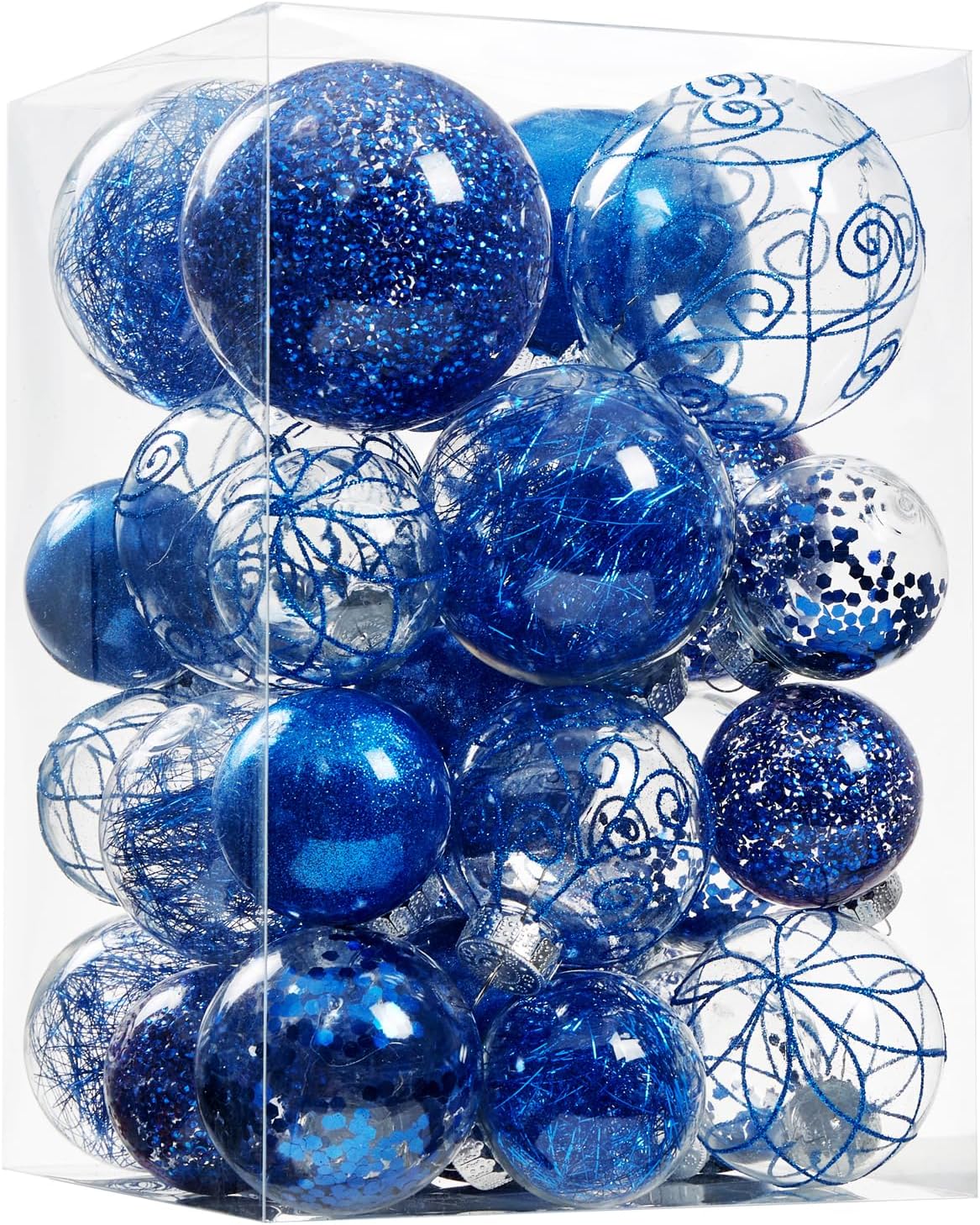 Wironlst Christmas Ball Ornaments Shatterproof Clear Large Plastic Hanging Ball Decorative Baubles Set with Stuffed Delicate Decorations (Multi-Size, Red)