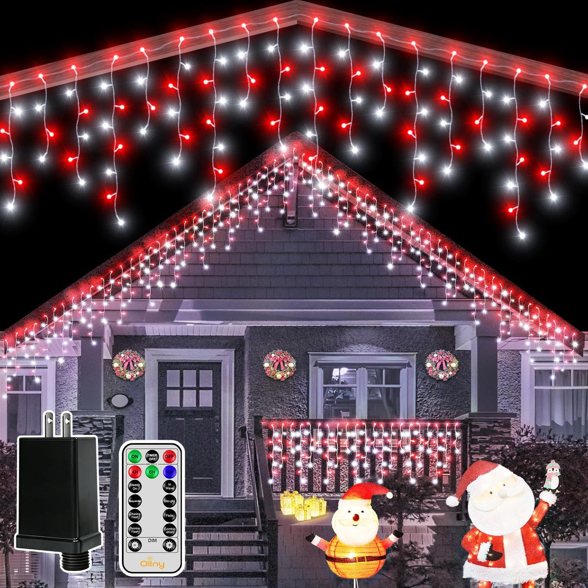 Ollny Icicle Lights for Outside 504LED 41FT, Warm White Christmas Light with Remote 8Modes Timers Waterproof, Plug in Connectable Hanging Lights for Outdoor Indoor House Roof Holiday