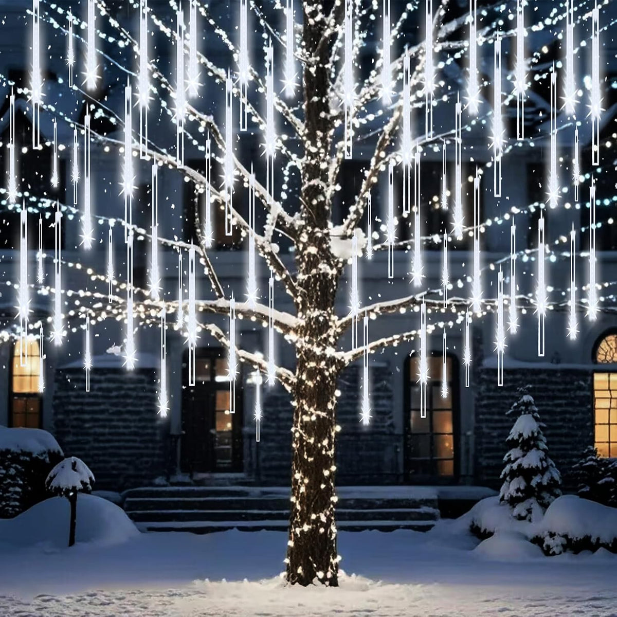 Christmas Outdoor Meteor Shower Lights 16-Tube 384LEDs Falling Rain Lights