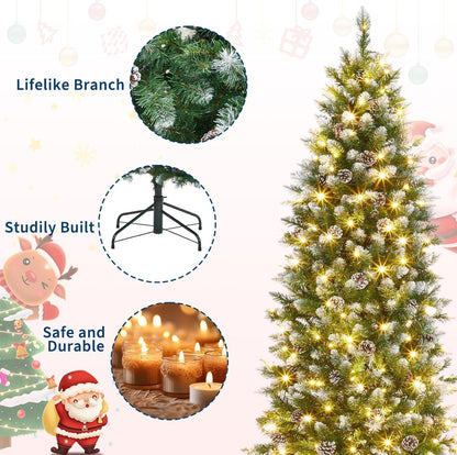 Garvee 6 ft Christmas Tree, Artificial Prelit Pencil Tree, Easy Assemble, Xmas Decor for Home Party Office Mall Holiday,Green