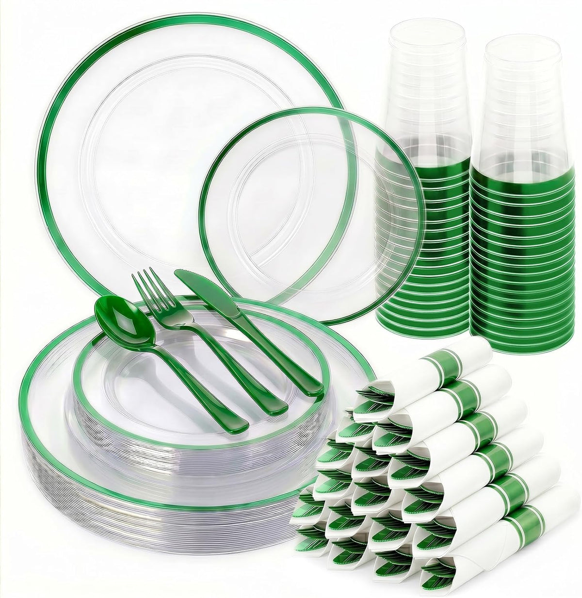 350PCS Clear Red Plastic Plates Dinnerware Sets for 50 Guests