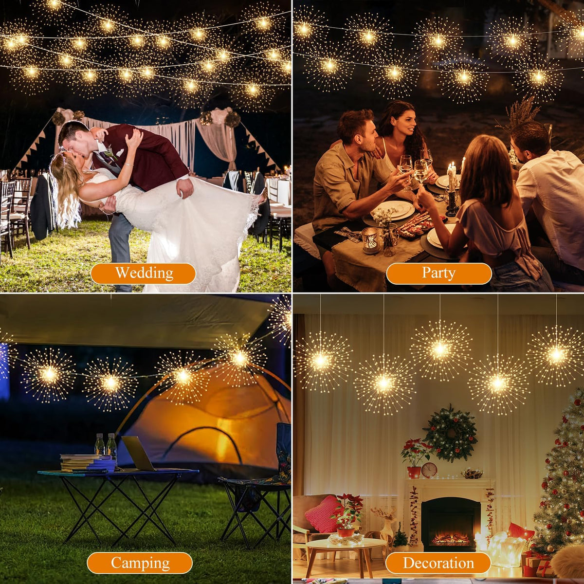 Firework String Light 5 Pack 200 LED 8 Modes Starburst Warm White