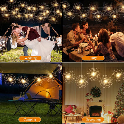Firework String Light 5 Pack 200 LED 8 Modes Starburst Warm White