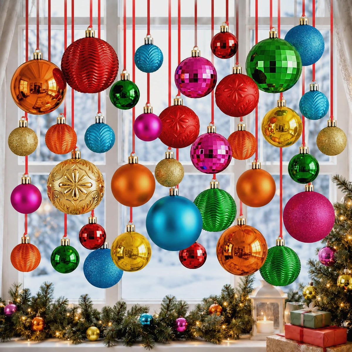 36 Pcs Christmas Balls Ornaments for Ceiling, Red, Gold