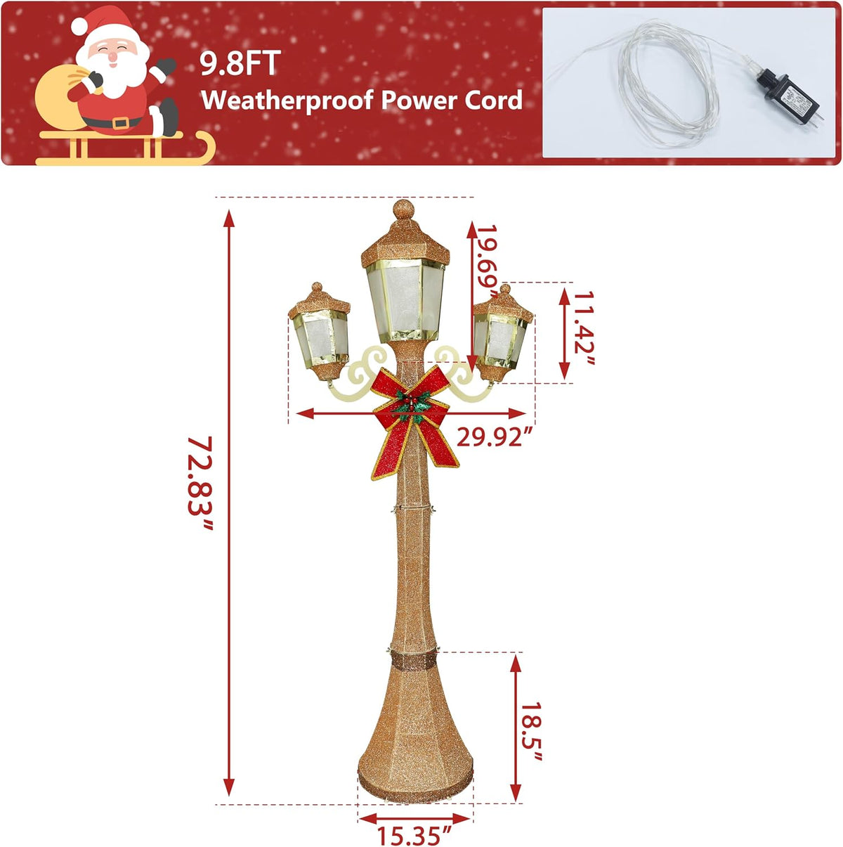 BlueWish 6FT Pre-Lit Triple Lamp Post, Christmas Lamp Post Decor, Golden