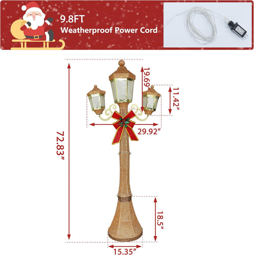 BlueWish 6FT Pre-Lit Triple Lamp Post, Christmas Lamp Post Decor, Golden