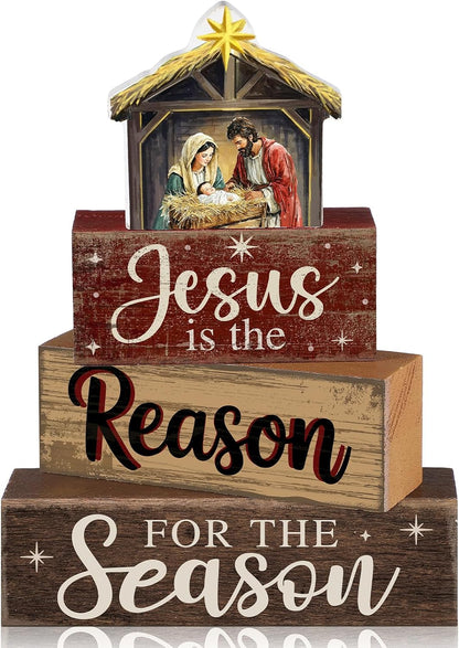 Moucuny 4 Pcs Christmas Table Decorations Indoor, Hot Cocoa Wood Block Sign