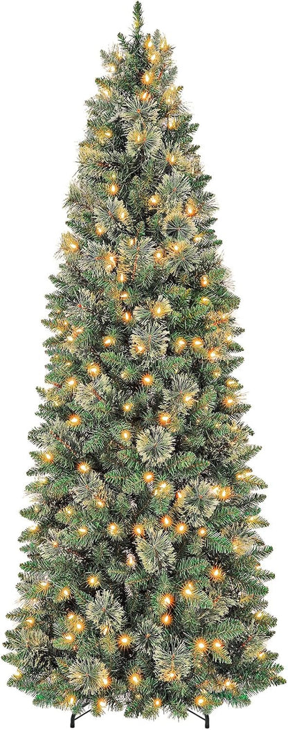 Hykolity 7.5 ft Slim Prelit Christmas Tree with Pine Needle