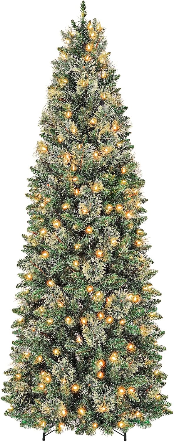 Hykolity 6 ft Prelit Pencil Christmas Tree with 300 Warm White LEDs