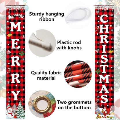 Christmas Decorations Merry Christmas Banner Xmas Porch Door Sign 72"X12"
