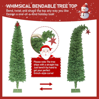 BlueWish 6FT Pre-Lit Whimsical Christmas Tree,Bendable Christmas Tree,Green