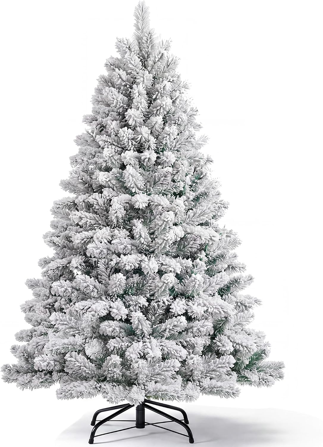 LUCKLIFE 6 ft Artificial Christmas Tree, Full PVC Unlit Christmas Tree with Champagne Gold Mesh Ribbon, Metal Stand, Easy Assembly for Home & Holiday Party Decor, Green