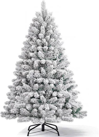 LUCKLIFE 6 ft Artificial Christmas Tree, Full PVC Unlit Christmas Tree with Champagne Gold Mesh Ribbon, Metal Stand, Easy Assembly for Home & Holiday Party Decor, Green