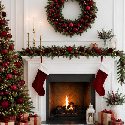 Hollowfly 56 Pcs Burgundy Velvet Christmas Balls Ornaments Set