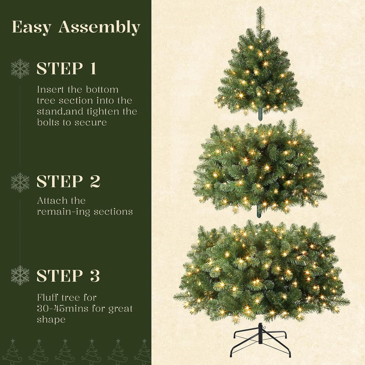 Alupssuc 6FT Prelit Christmas Tree, Warm White Lights, Hinged Branches