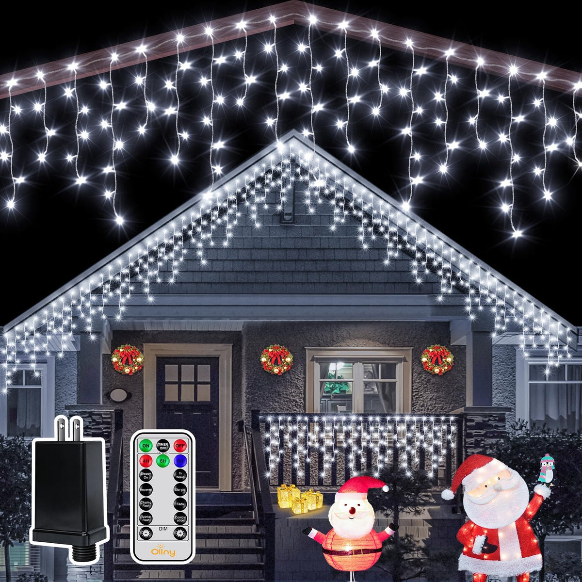 Ollny Icicle Lights for Outside 504LED 41FT, Warm White Christmas Light with Remote 8Modes Timers Waterproof, Plug in Connectable Hanging Lights for Outdoor Indoor House Roof Holiday