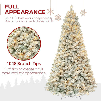 Hykolity 7 ft Prelit Snow Flocked Christmas Tree with 300 Warm White LEDs