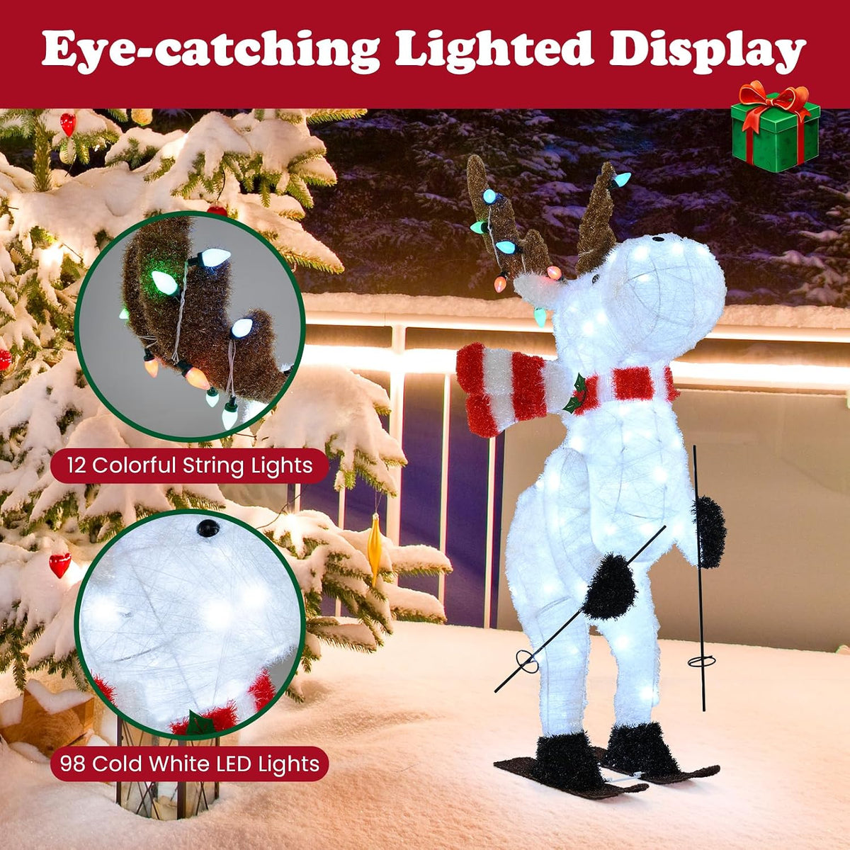 Tangkula 44” Christmas Lighted Animated Skiing Reindeer Decorations
