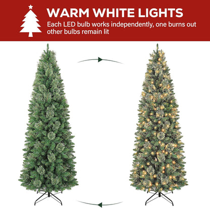 Hykolity 7.5 ft Slim Prelit Christmas Tree with Pine Needle