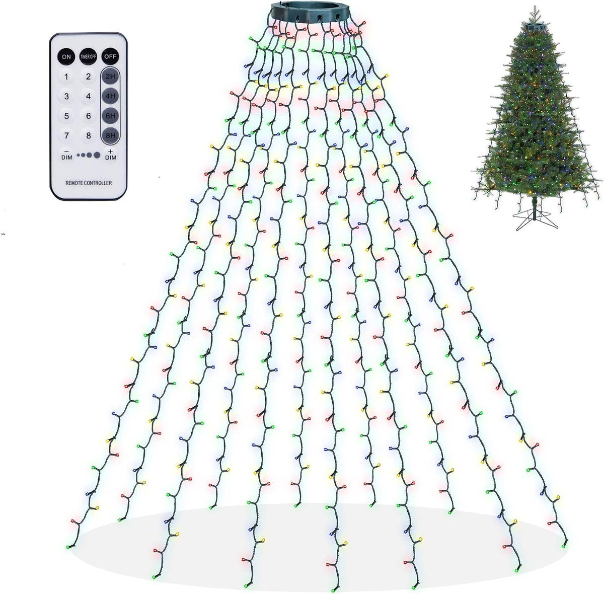 Dazzle Bright Christmas Tree Lights, 448 LED Waterfall Tree Topper Lights with Remote & 8 Lighting Modes, 8.2FT X 16 Lines Christmas Light for Indoor Outdoor Yard Party Xmas Decoration (Warm White)