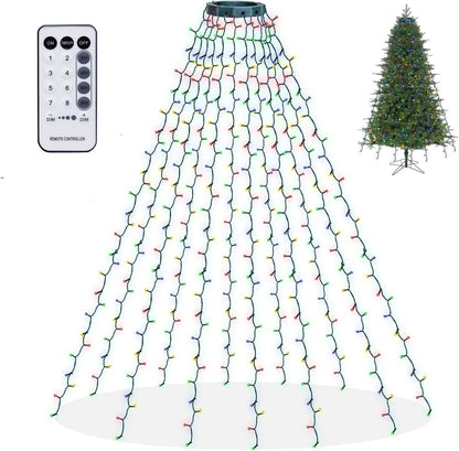 Dazzle Bright Christmas Tree Lights, 448 LED Waterfall Tree Topper Lights with Remote & 8 Lighting Modes, 8.2FT X 16 Lines Christmas Light for Indoor Outdoor Yard Party Xmas Decoration (Warm White)