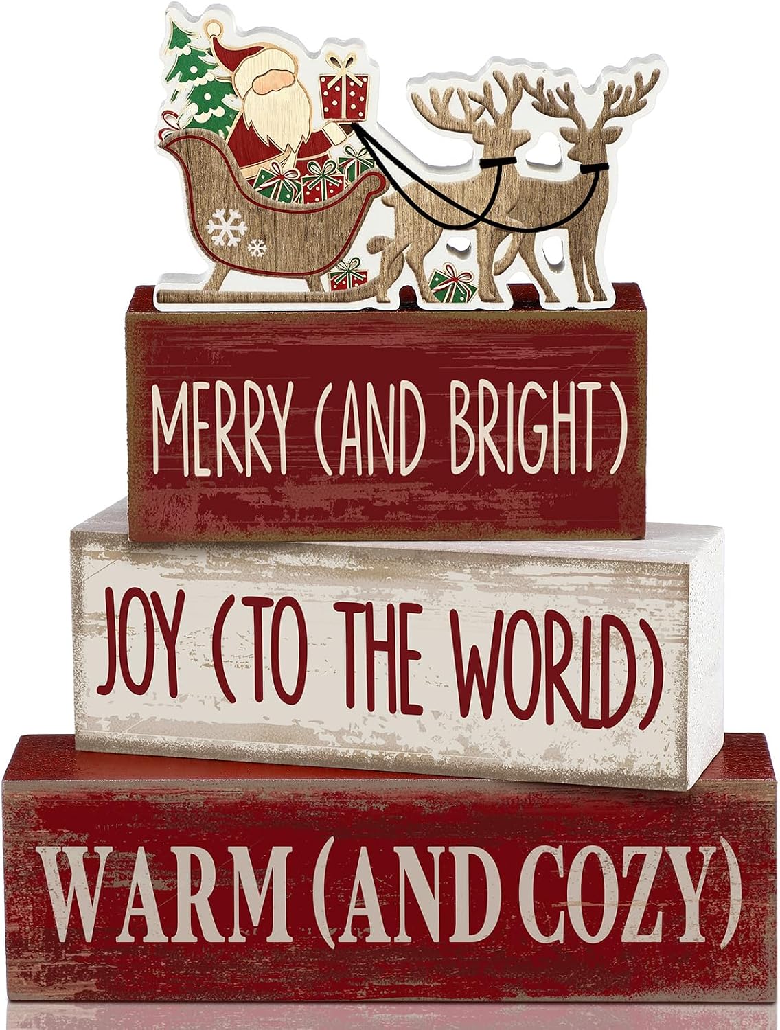 Moucuny 4 Pcs Christmas Table Decorations Indoor, Hot Cocoa Wood Block Sign