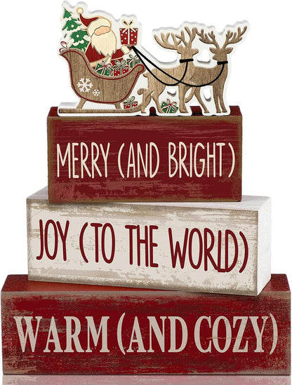 Moucuny 4 Pcs Christmas Table Decorations Indoor, Hot Cocoa Wood Block Sign