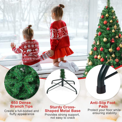 HAPPYGRILL 6FT Artificial Christmas Tree, Unlit Xmas Pine Tree, Metal Stand
