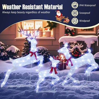 Tangkula 3-Piece Christmas Lighted Reindeer Family Set, 3D Reindeer