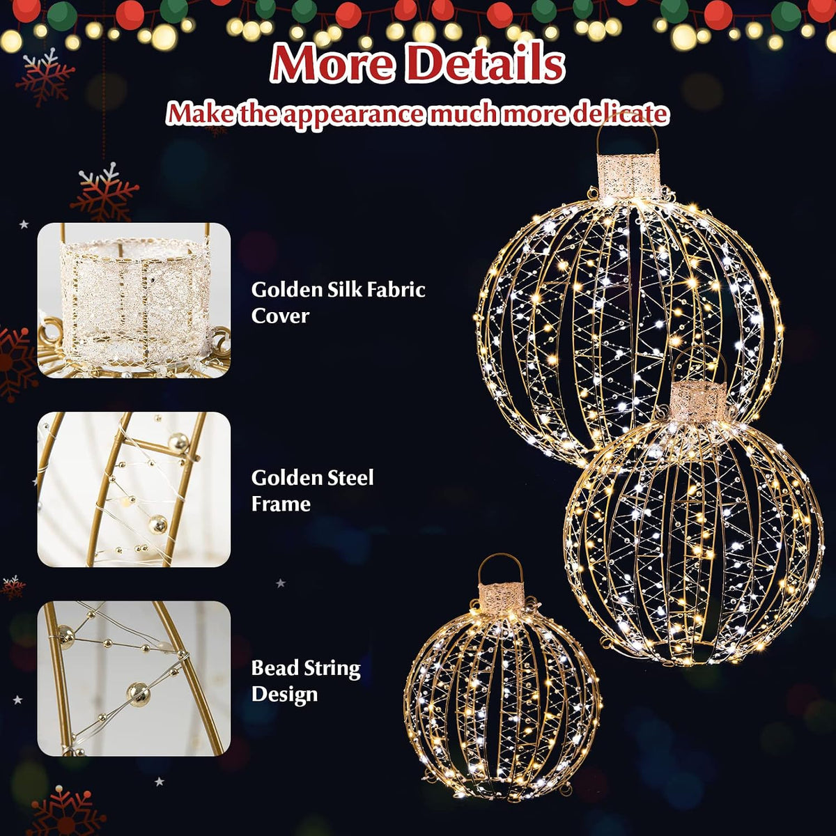 Tangkula 3 Pack Christmas LED Lighted Balls, Metal Twinkling Ornaments