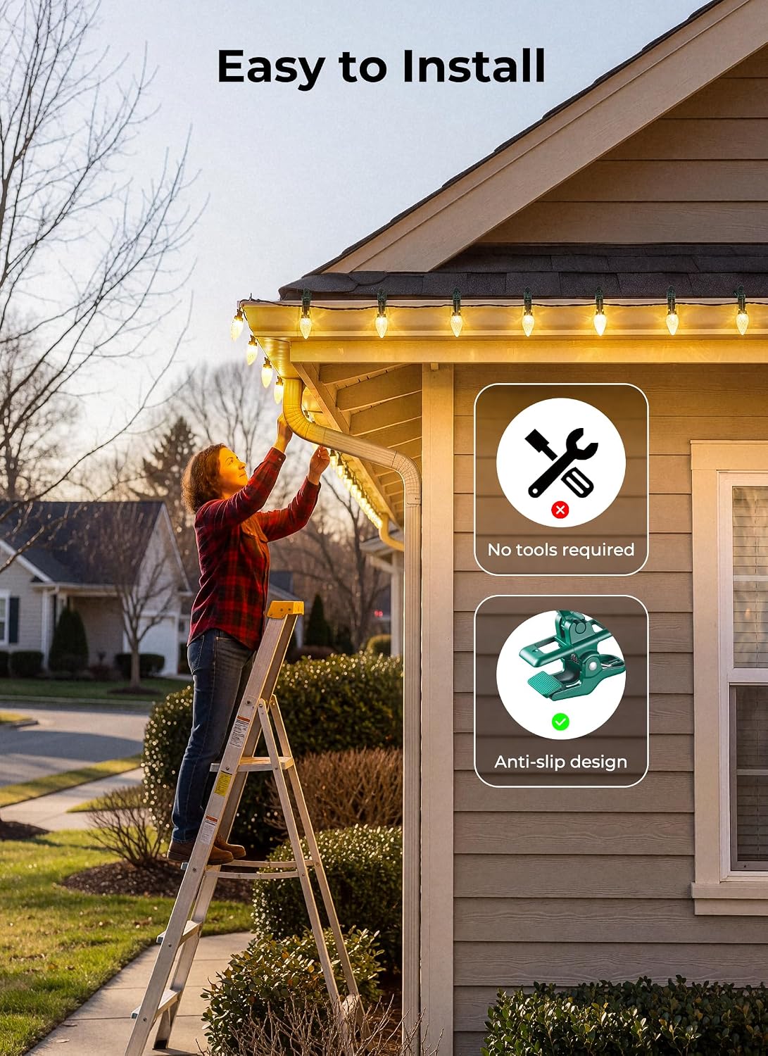 Brightown Christmas Lights Outdoor, 102FT 150LED C9 String Light with Clips