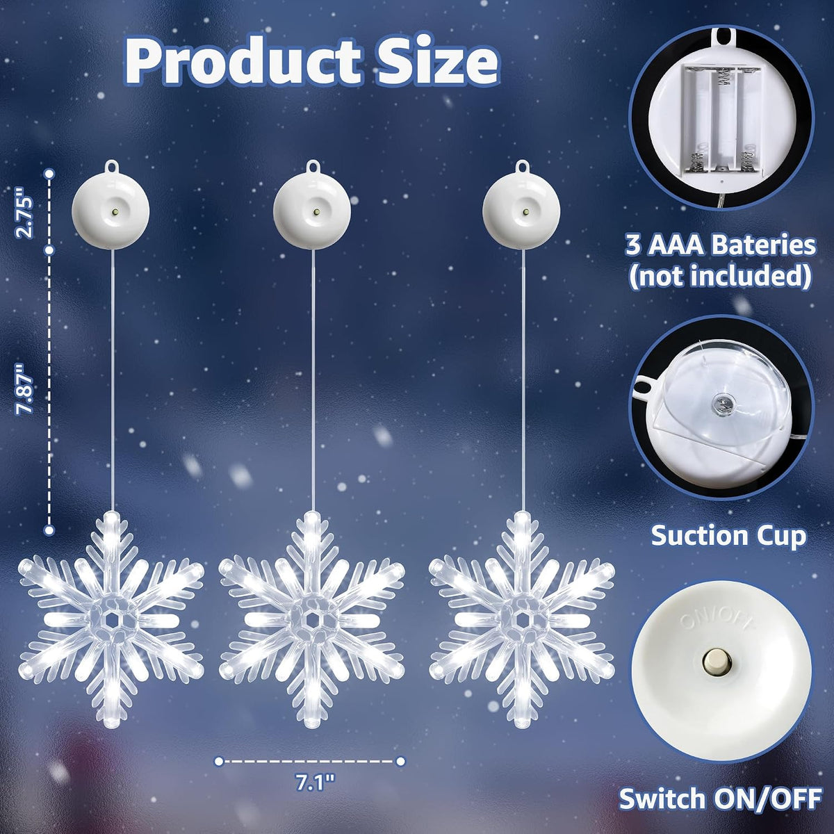 Snowflake Christmas Window Lights Christmas Decor, Cool White 3 Pack