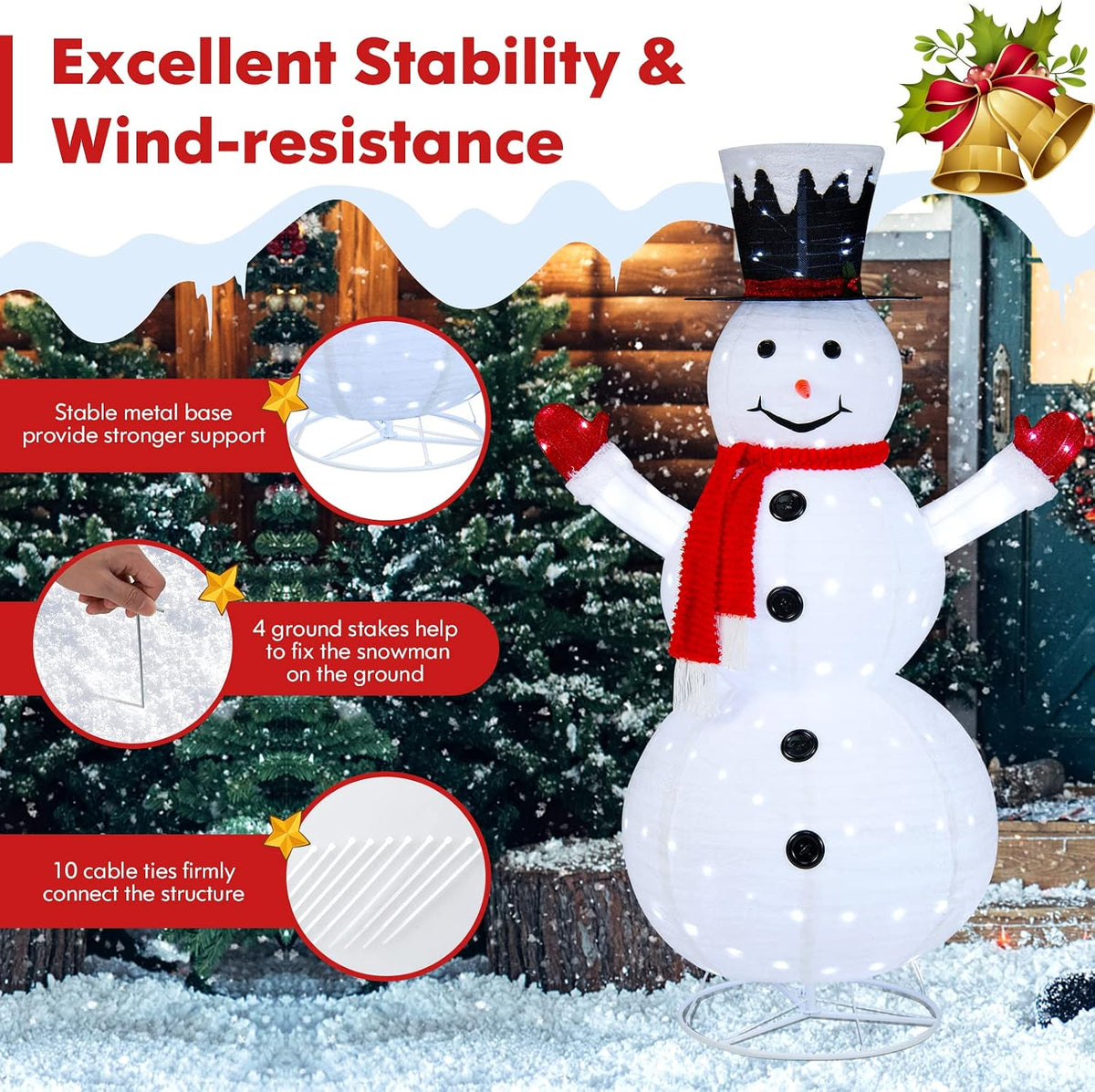 Tangkula 6 FT Lighted Christmas Snowman, Pop-Up 3D Xmas Pre-lit Snowman