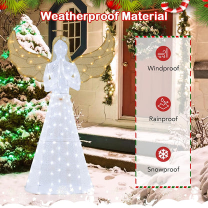 Tangkula 5 FT Lighted Christmas Angel, 3D Light-up Winged Angel Decoration