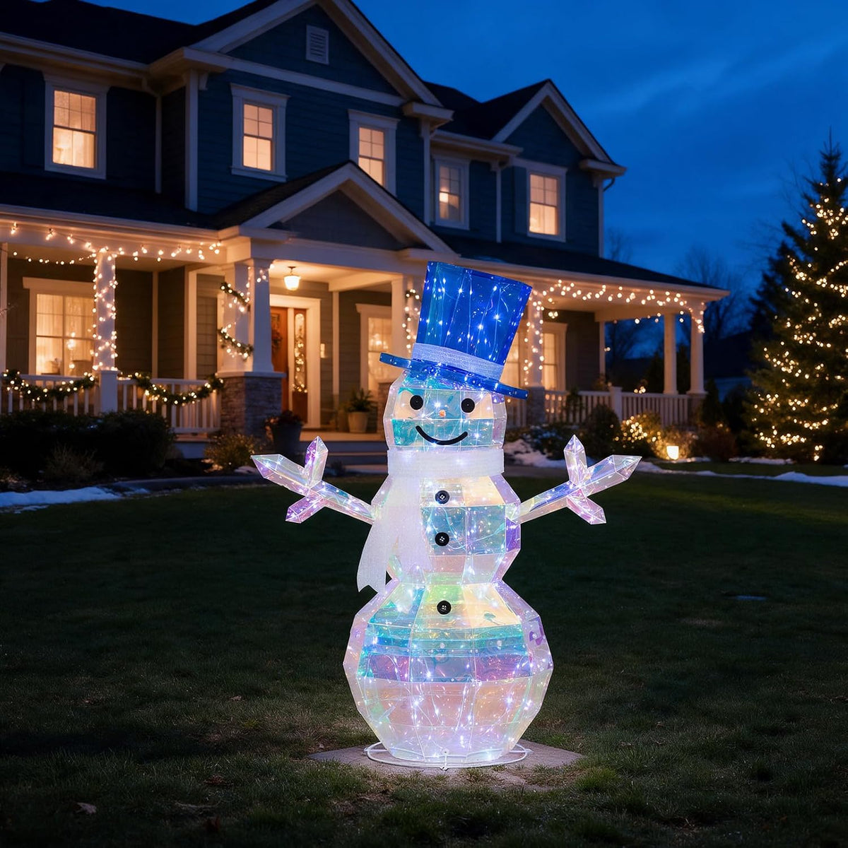 Hykolity 3.7 FT Collapsible Pop-Up 3D Lighted Snowman Family Set of 3, Outdoor Christmas Snowman Decorations with 250 Warm White LED Lights for Yard, Lawn and Porch