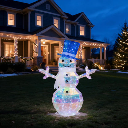 Hykolity 3.7 FT Collapsible Pop-Up 3D Lighted Snowman Family Set of 3, Outdoor Christmas Snowman Decorations with 250 Warm White LED Lights for Yard, Lawn and Porch