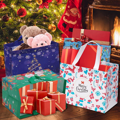 Heetobcos 12 Pack Christmas Gift Bags 13” Large Reusable Tote Bags