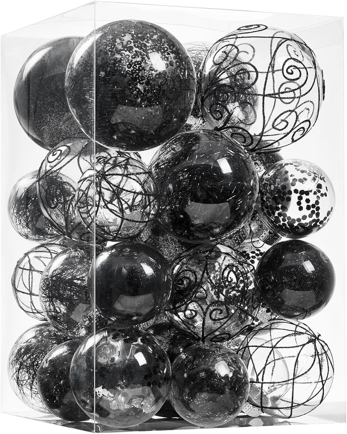 Wironlst Christmas Ball Ornaments Shatterproof Clear Large Plastic Hanging Ball Decorative Baubles Set with Stuffed Delicate Decorations (Multi-Size, Red)