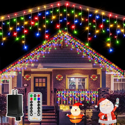 Ollny Icicle Lights for Outside 504LED 41FT, Warm White Christmas Light with Remote 8Modes Timers Waterproof, Plug in Connectable Hanging Lights for Outdoor Indoor House Roof Holiday
