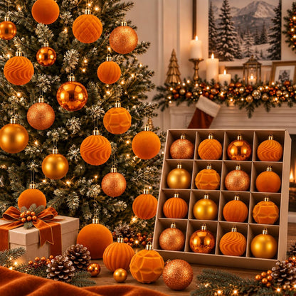 Hollowfly 56 Pcs Burgundy Velvet Christmas Balls Ornaments Set