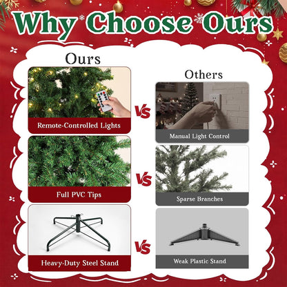 6FT Pre-Lit Artificial Christmas Tree, 300 LED Lights, 900 PVC Branch Tips