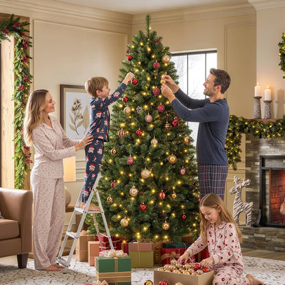 Alupssuc 6FT Prelit Christmas Tree, Warm White Lights, Hinged Branches