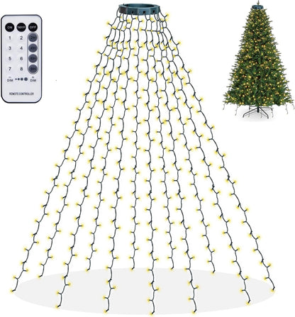 Dazzle Bright Christmas Tree Lights, 448 LED Waterfall Tree Topper Lights with Remote & 8 Lighting Modes, 8.2FT X 16 Lines Christmas Light for Indoor Outdoor Yard Party Xmas Decoration (Warm White)