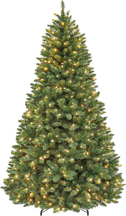 Hykolity 7.5 ft Prelit Christmas Tree with 1,450 Branch Tips, 450 Warm White Led Lights, Hinged Design and Sturdy Metal Stand