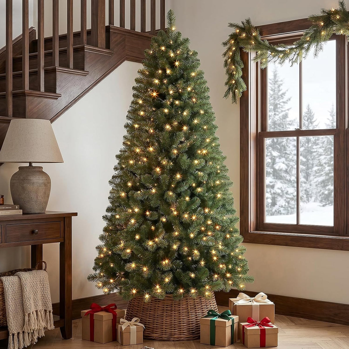 Alupssuc 6FT Prelit Christmas Tree, Warm White Lights, Hinged Branches