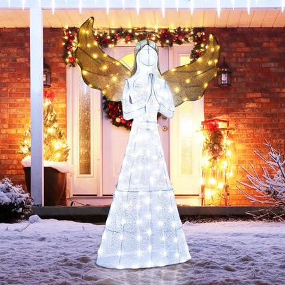 Tangkula 5 FT Lighted Christmas Angel, 3D Light-up Winged Angel Decoration
